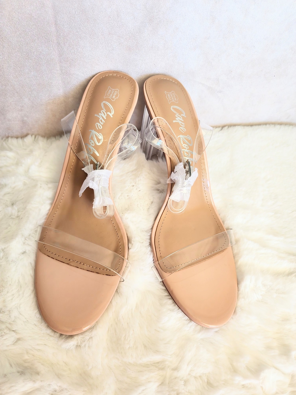 Cape Robin Clear Strap Nude Block Heel Sandals - Women's Size 11